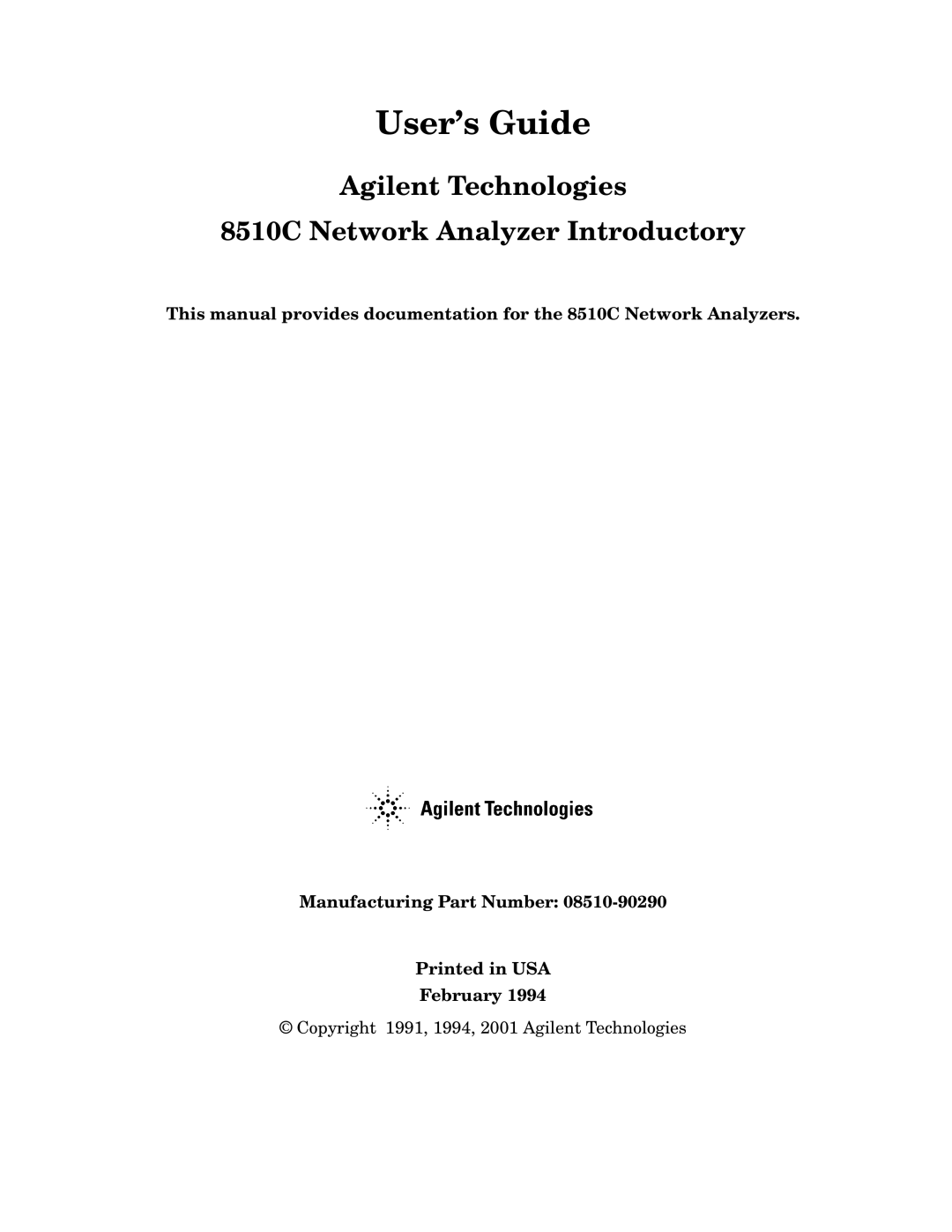 Agilent Technologies 8510C manual User’s Guide 