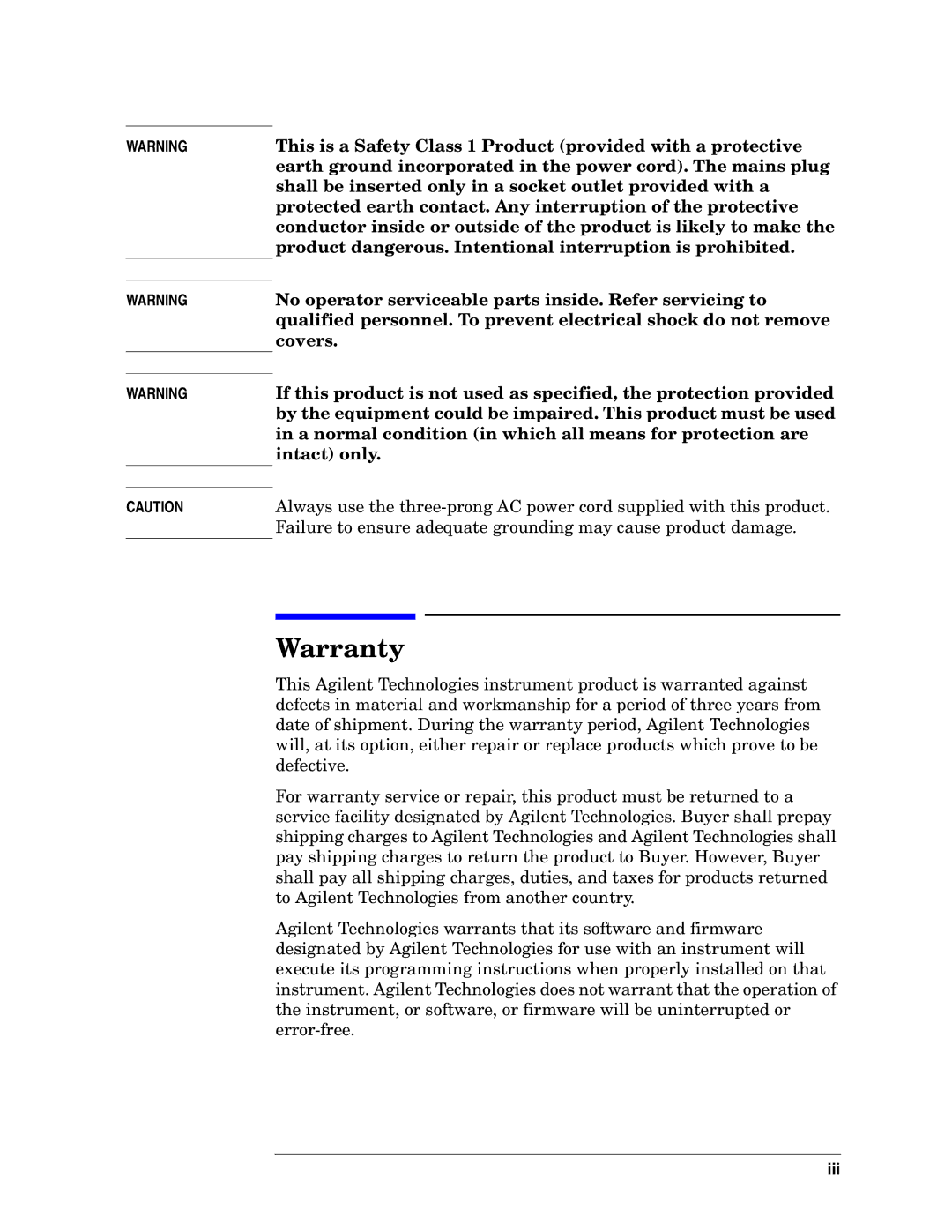 Agilent Technologies 8510C manual Warranty 