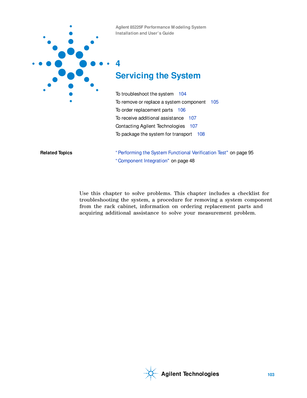 Agilent Technologies 85225F manual Servicing the System 