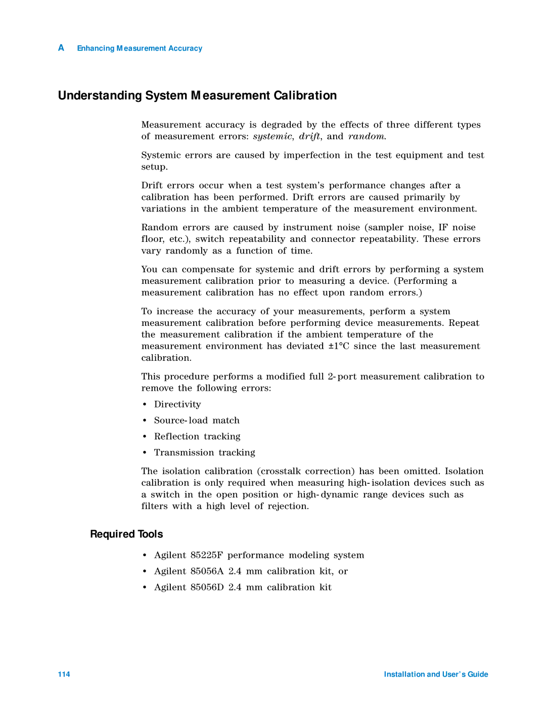 Agilent Technologies 85225F manual Understanding System Measurement Calibration, Required Tools 