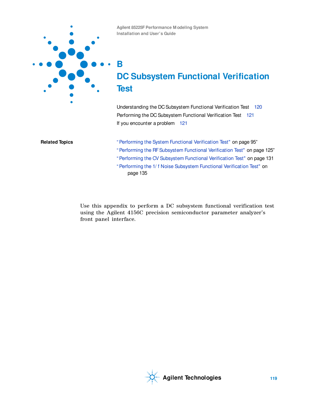 Agilent Technologies 85225F manual Performing the DC Subsystem Functional Verification Test 