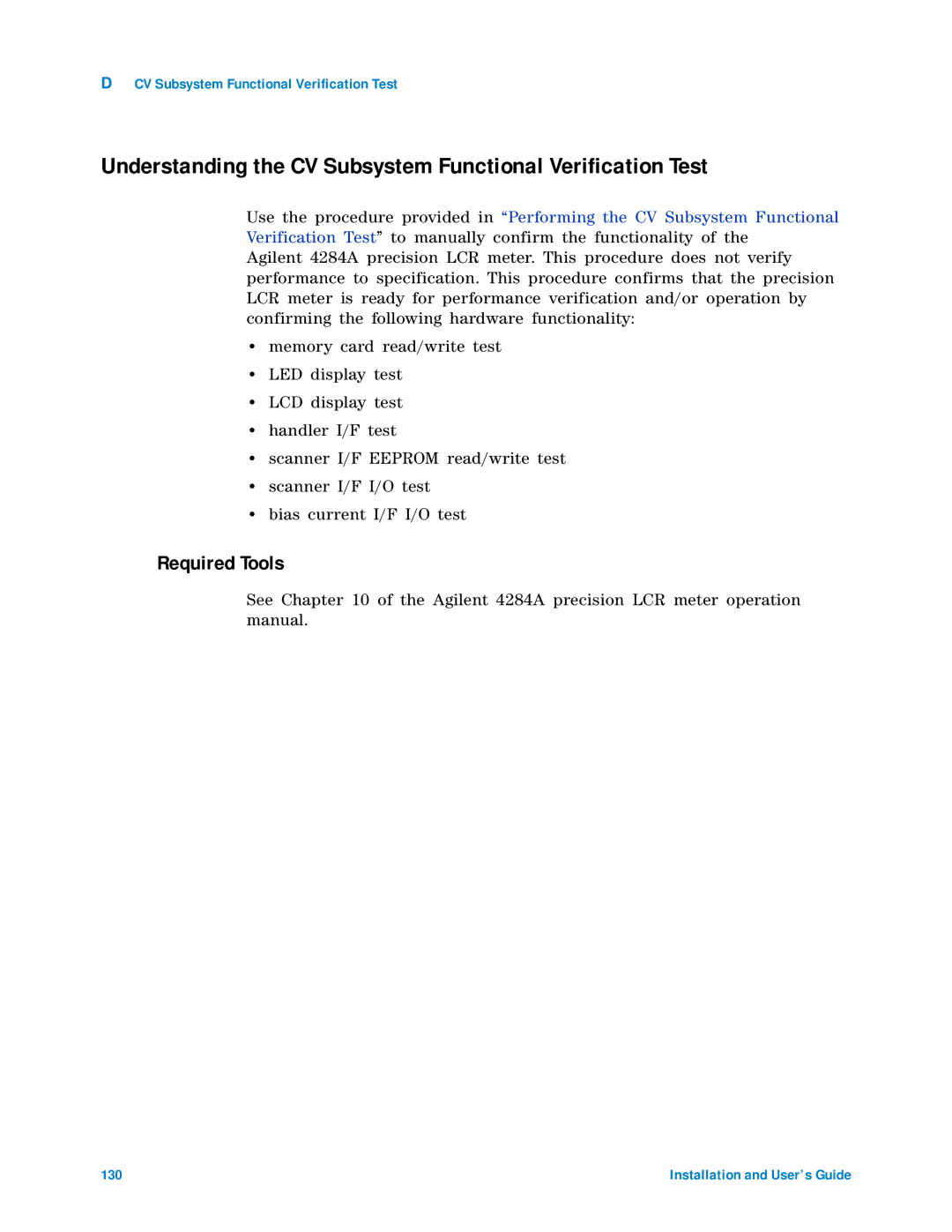 Agilent Technologies 85225F manual Understanding the CV Subsystem Functional Verification Test, Required Tools 