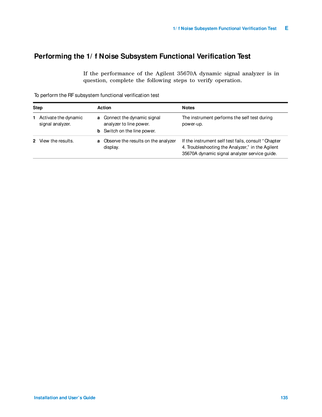 Agilent Technologies 85225F manual To perform the RF subsystem functional verification test 