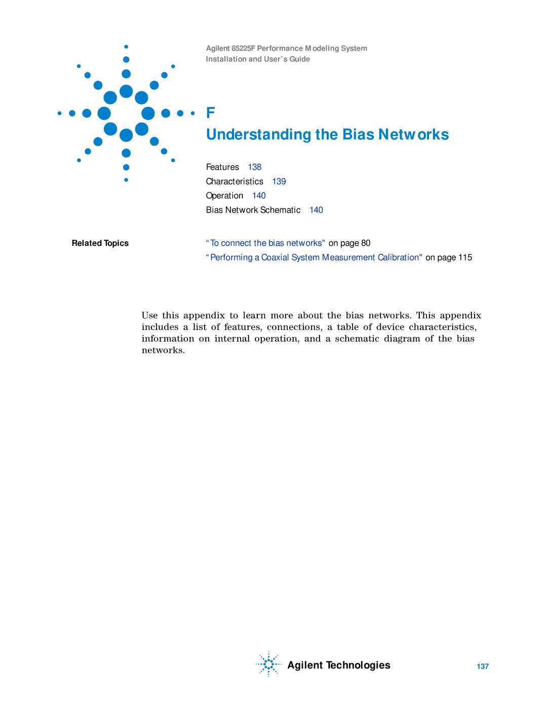 Agilent Technologies 85225F manual Understanding the Bias Networks, Features 