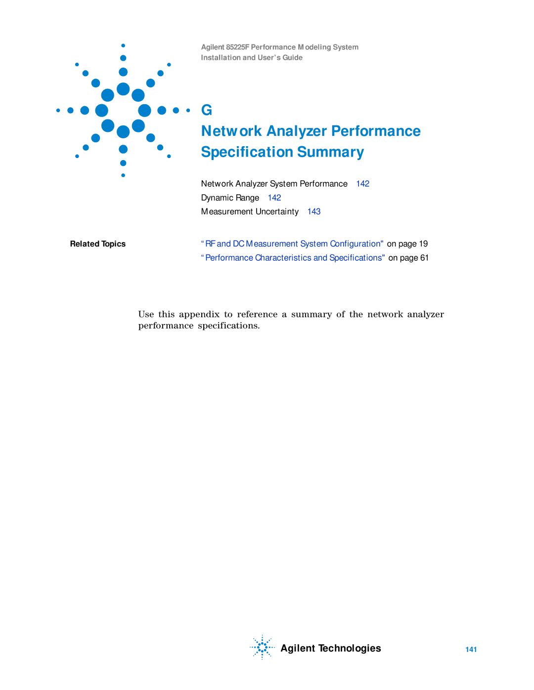 Agilent Technologies 85225F manual Network Analyzer System Performance, Dynamic Range, Measurement Uncertainty 