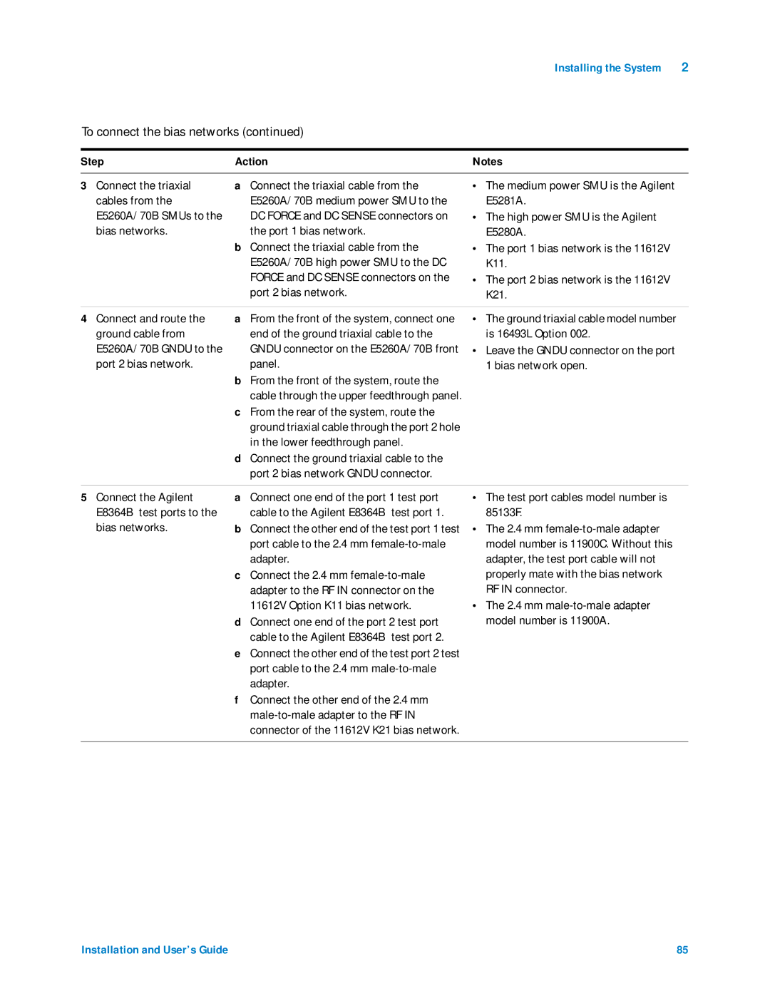 Agilent Technologies 85225F manual Connect the triaxial Connect the triaxial cable from, High power SMU is the Agilent 