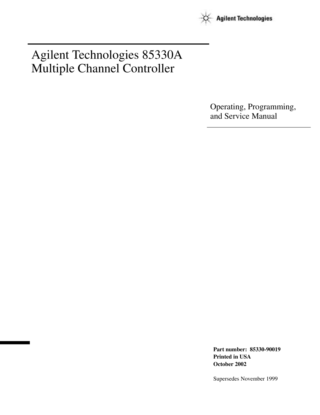 Agilent Technologies service manual Agilent Technologies 85330A Multiple Channel Controller 