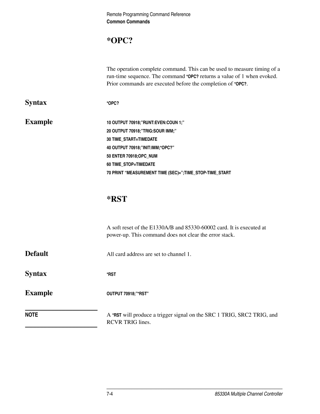 Agilent Technologies 85330A service manual Opc?, Default 