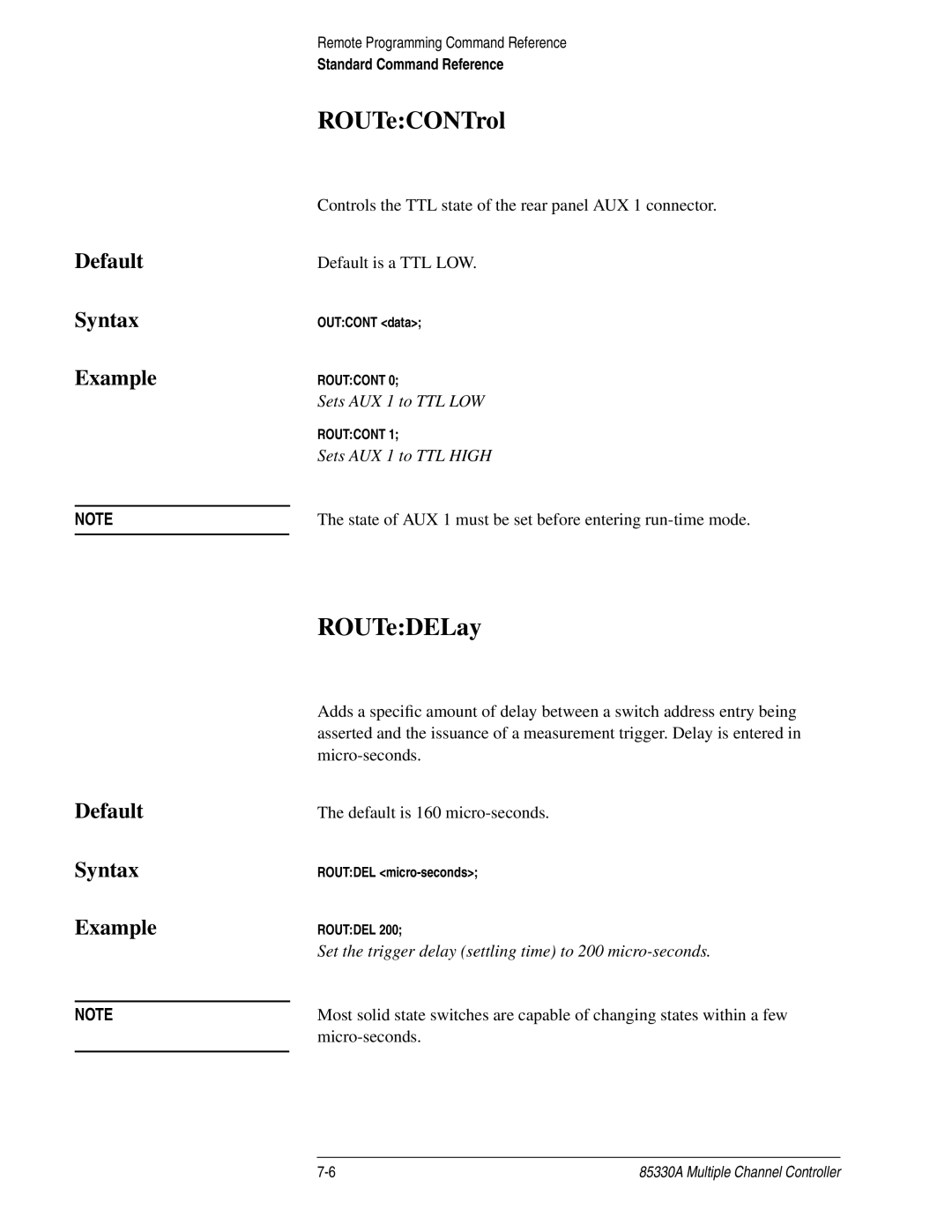 Agilent Technologies 85330A service manual ROUTeCONTrol, ROUTeDELay 