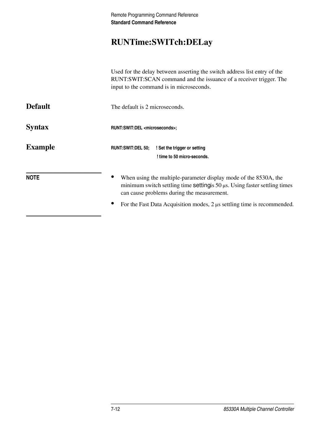 Agilent Technologies 85330A service manual RUNTimeSWITchDELay 