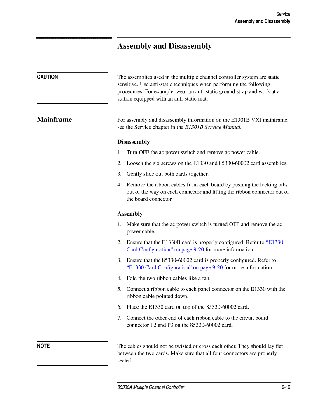 Agilent Technologies 85330A service manual Assembly and Disassembly, Mainframe 