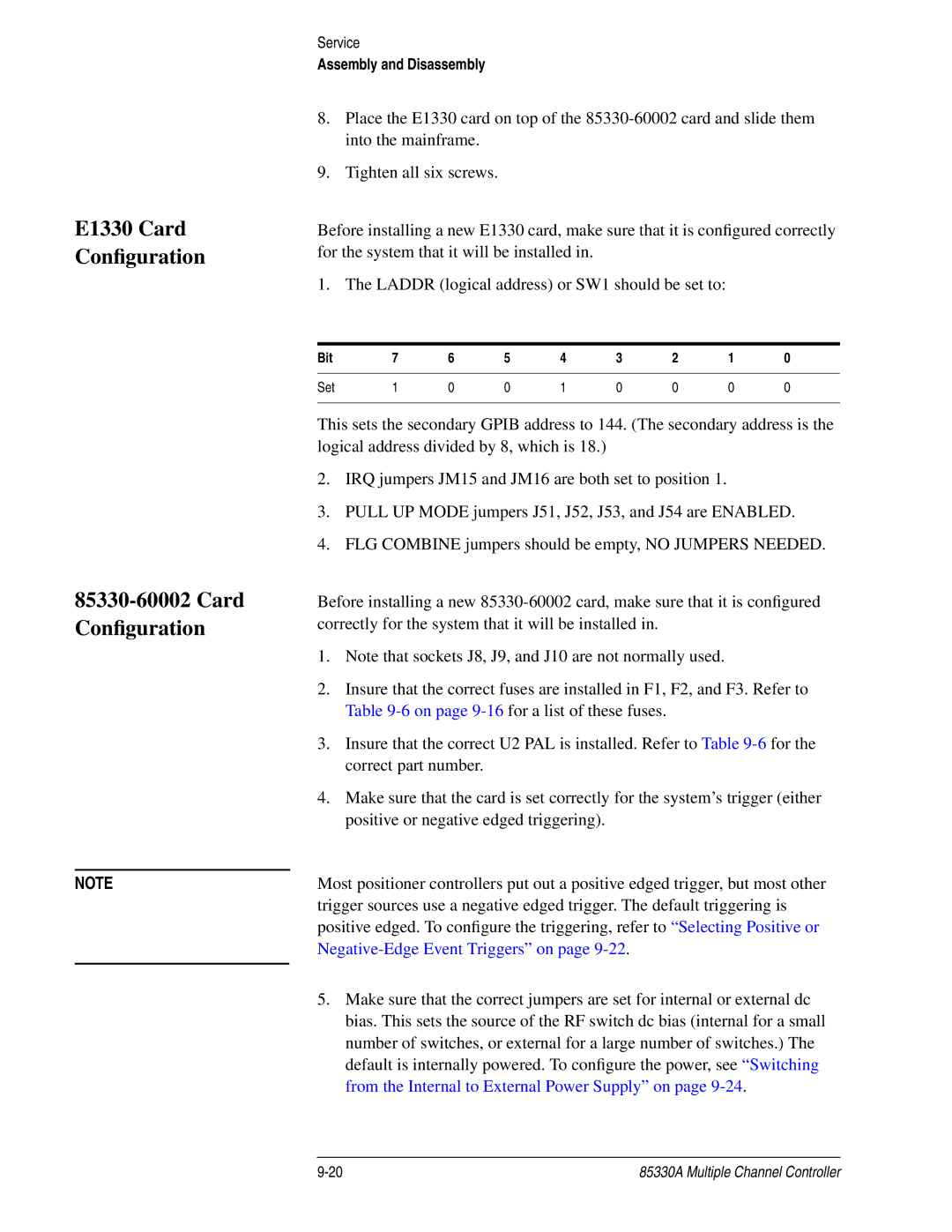 Agilent Technologies 85330A service manual E1330 Card Conﬁguration 