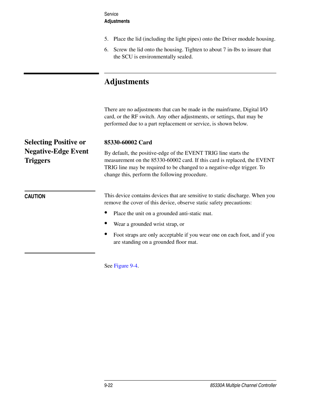 Agilent Technologies 85330A service manual Adjustments, Selecting Positive or Negative-Edge Event Triggers 