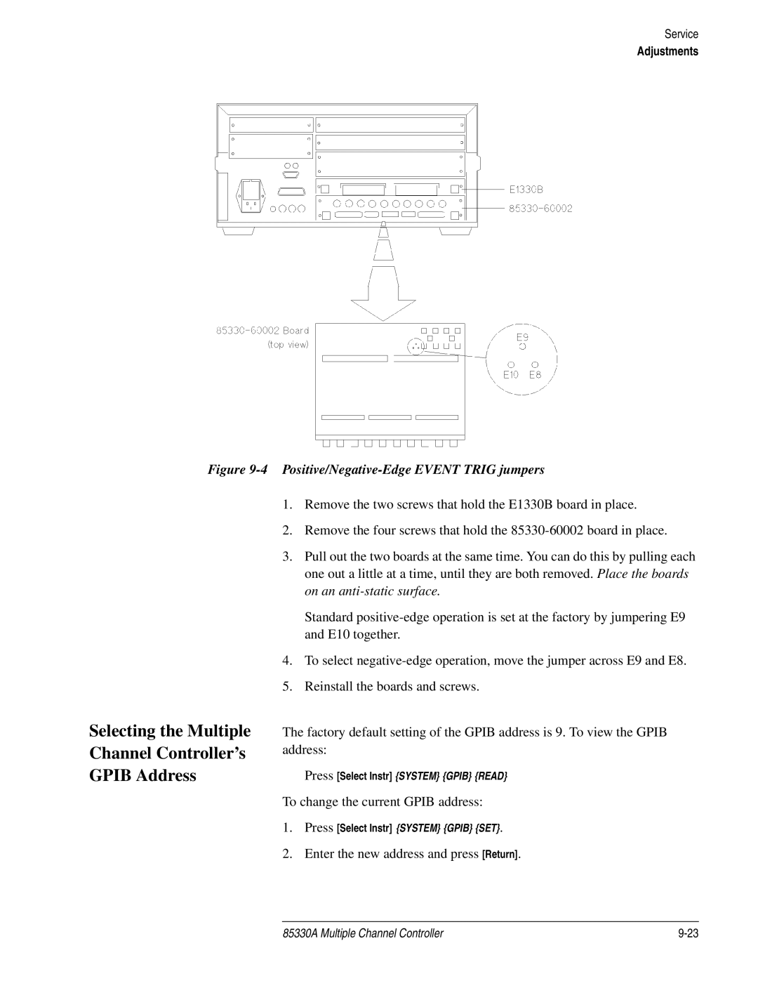 Agilent Technologies 85330A service manual Selecting the Multiple Channel Controller’s Gpib Address 