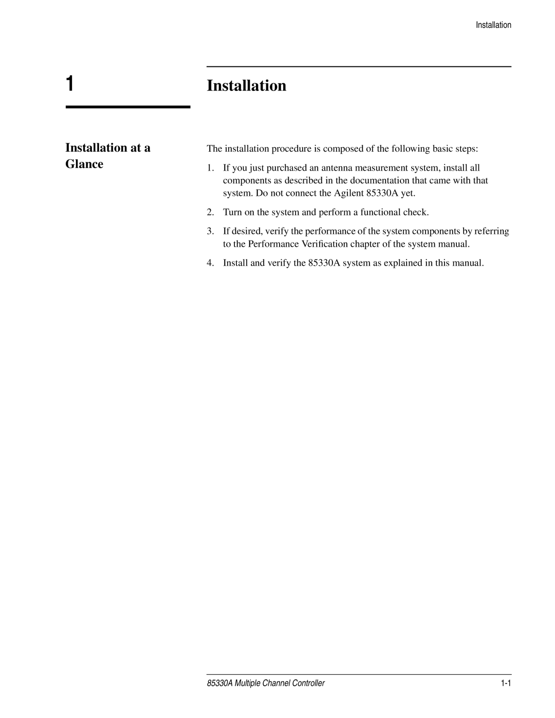 Agilent Technologies 85330A service manual Installation at a Glance 