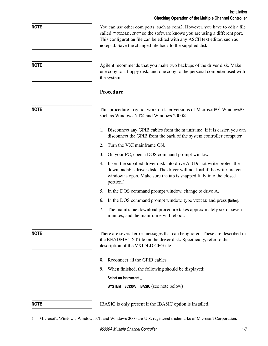 Agilent Technologies 85330A service manual Procedure, Ibasic is only present if the Ibasic option is installed 