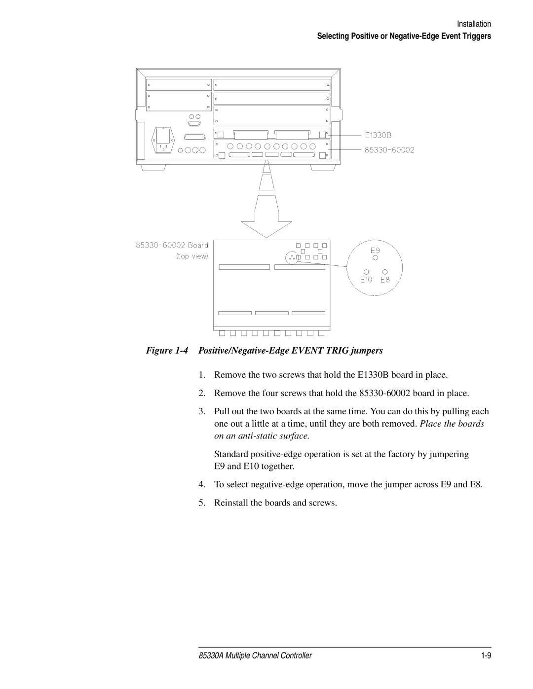 Agilent Technologies 85330A service manual Positive/Negative-Edge Event Trig jumpers 