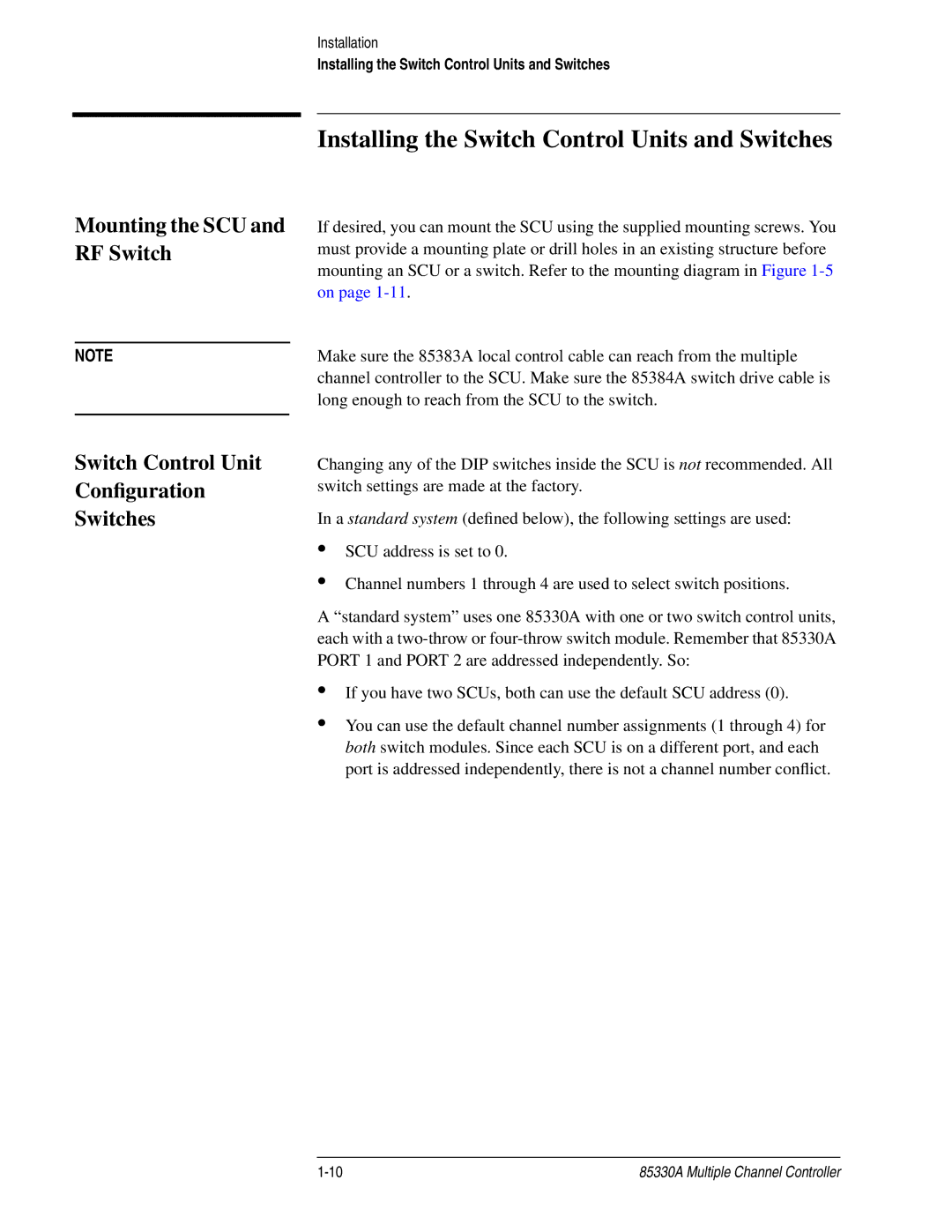 Agilent Technologies 85330A service manual Installing the Switch Control Units and Switches 