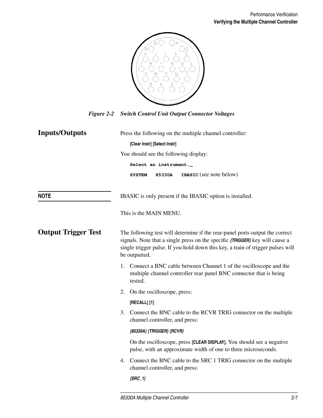 Agilent Technologies 85330A service manual Inputs/Outputs, Output Trigger Test 