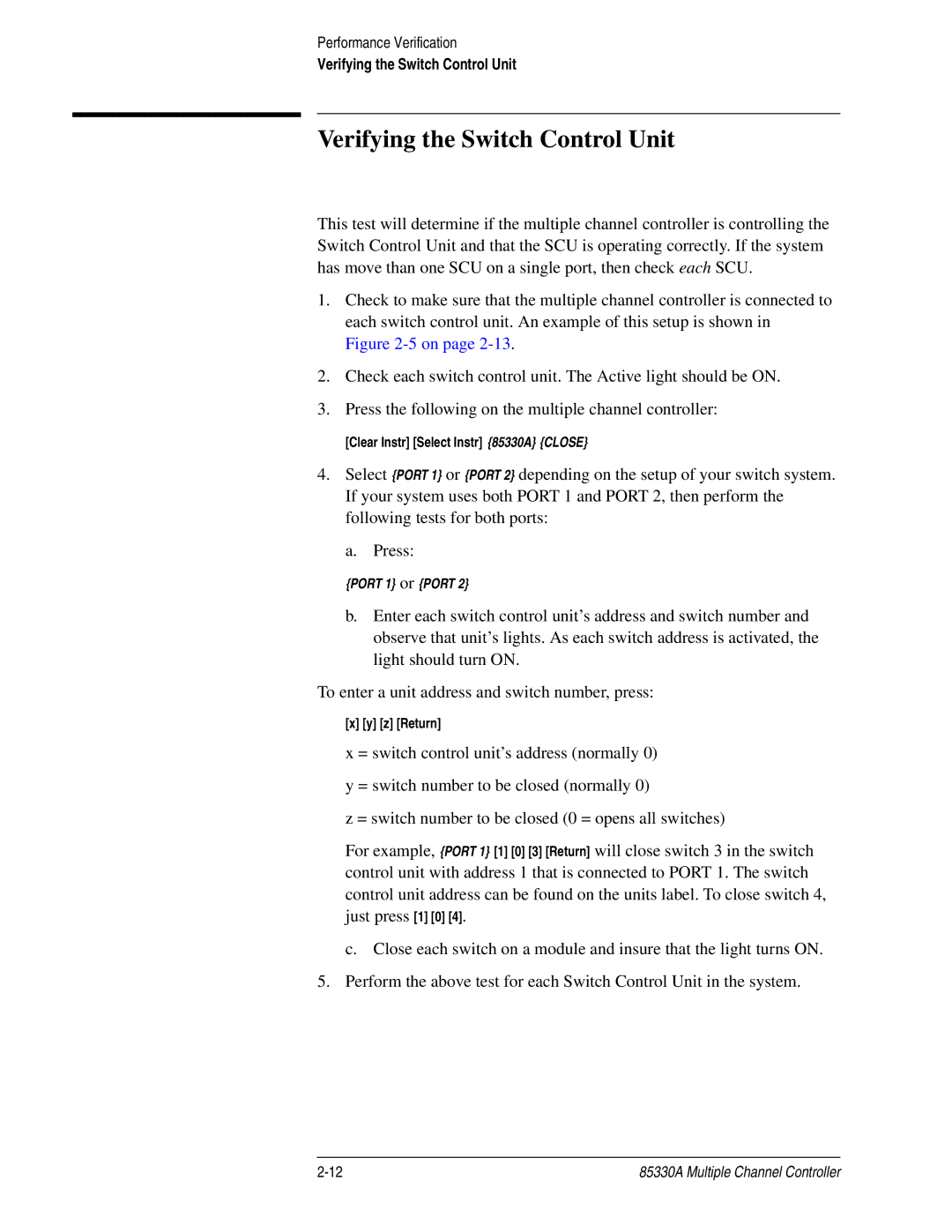 Agilent Technologies 85330A service manual Verifying the Switch Control Unit 