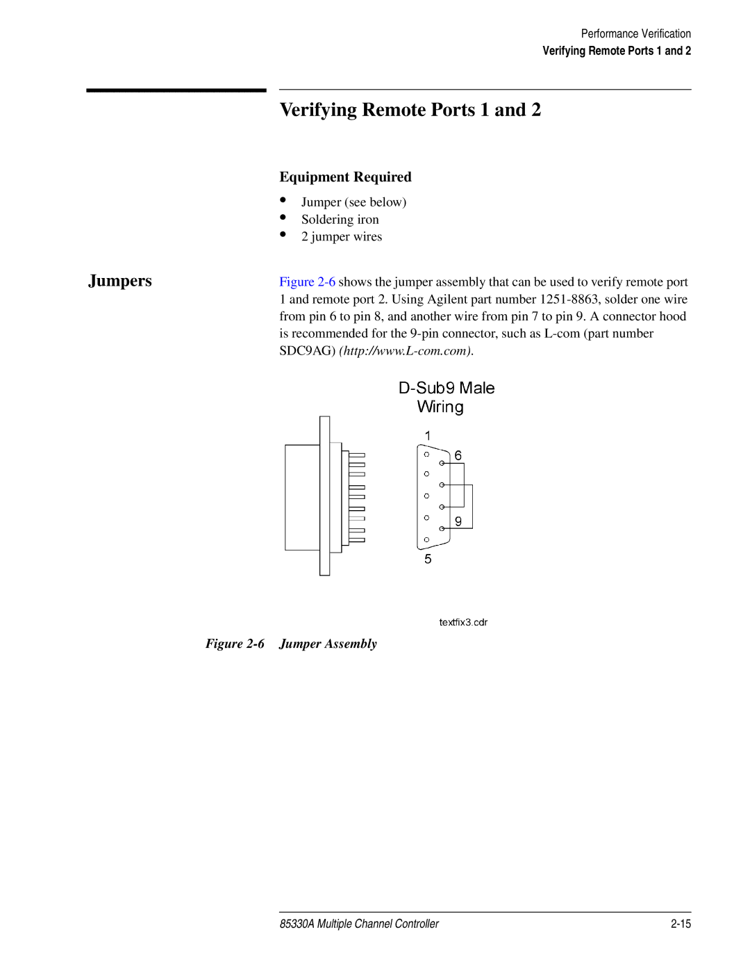 Agilent Technologies 85330A service manual Verifying Remote Ports 1, Jumpers, Equipment Required 