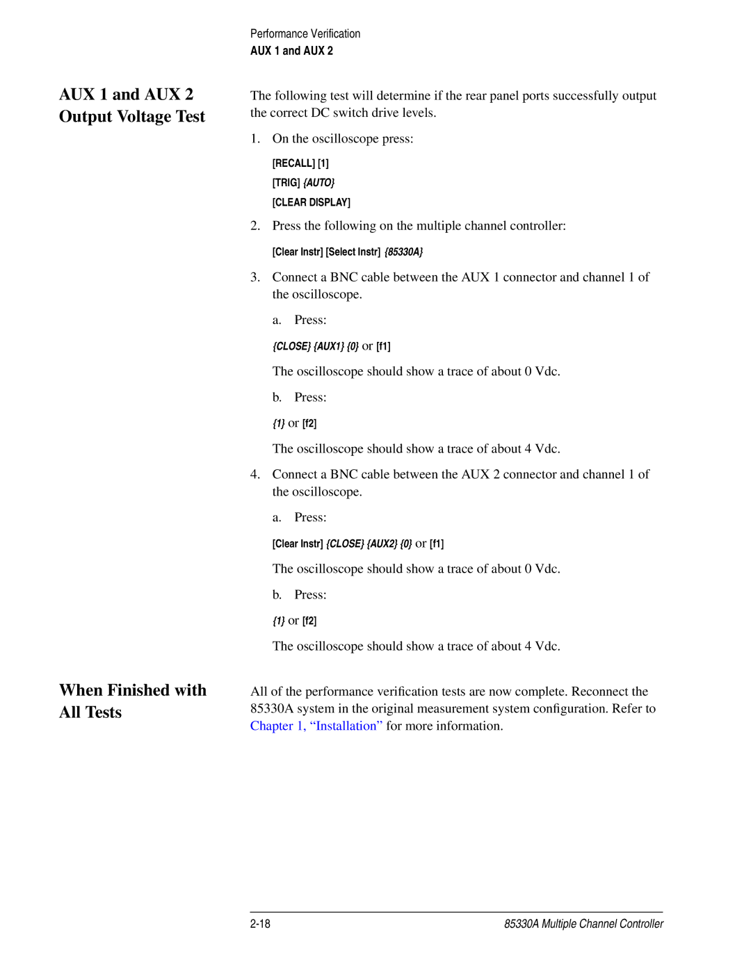 Agilent Technologies 85330A service manual When Finished with All Tests 