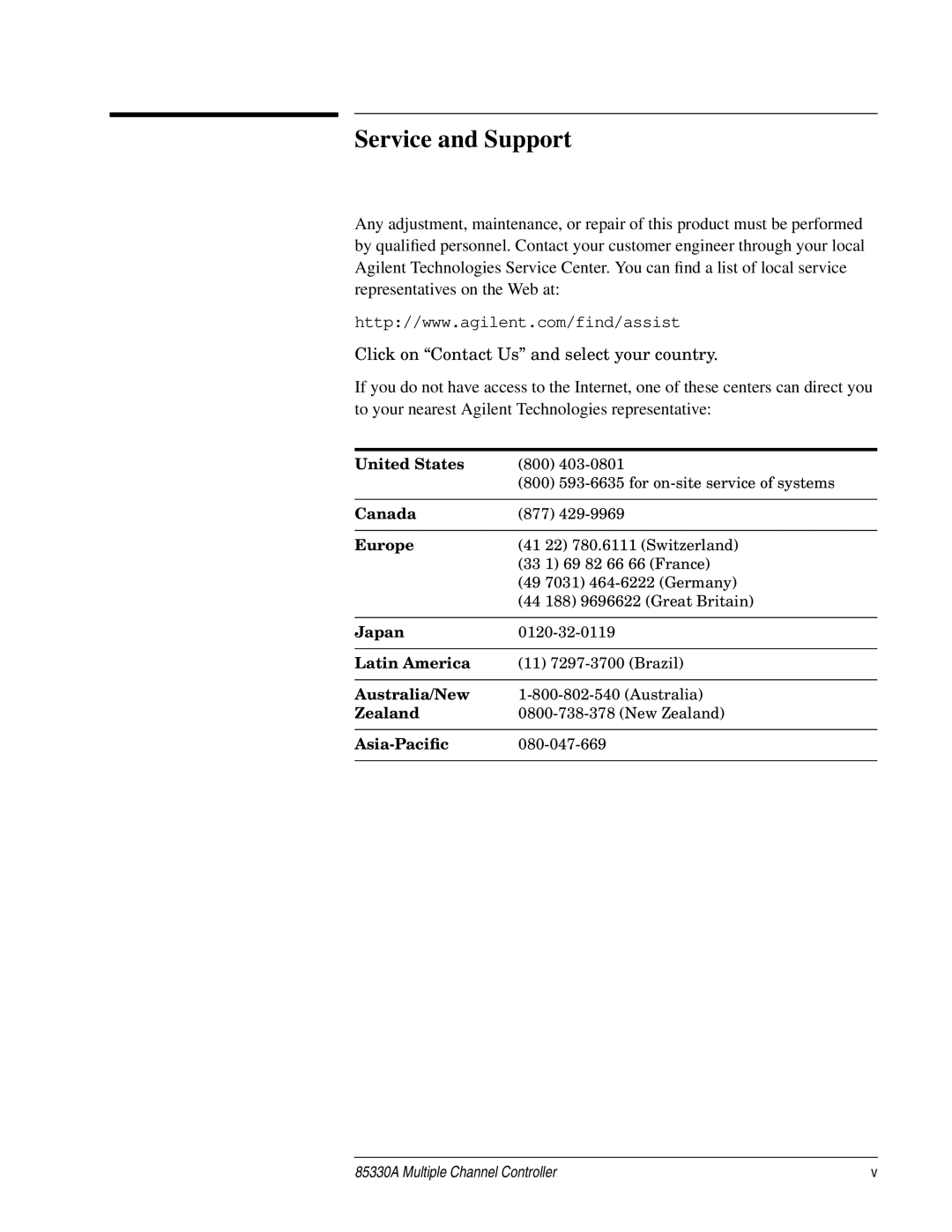 Agilent Technologies 85330A service manual Service and Support, Europe 