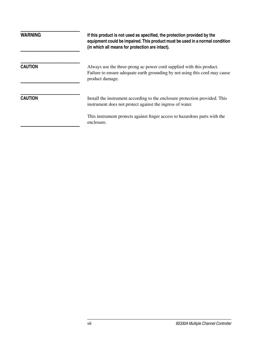 Agilent Technologies 85330A service manual Viii 