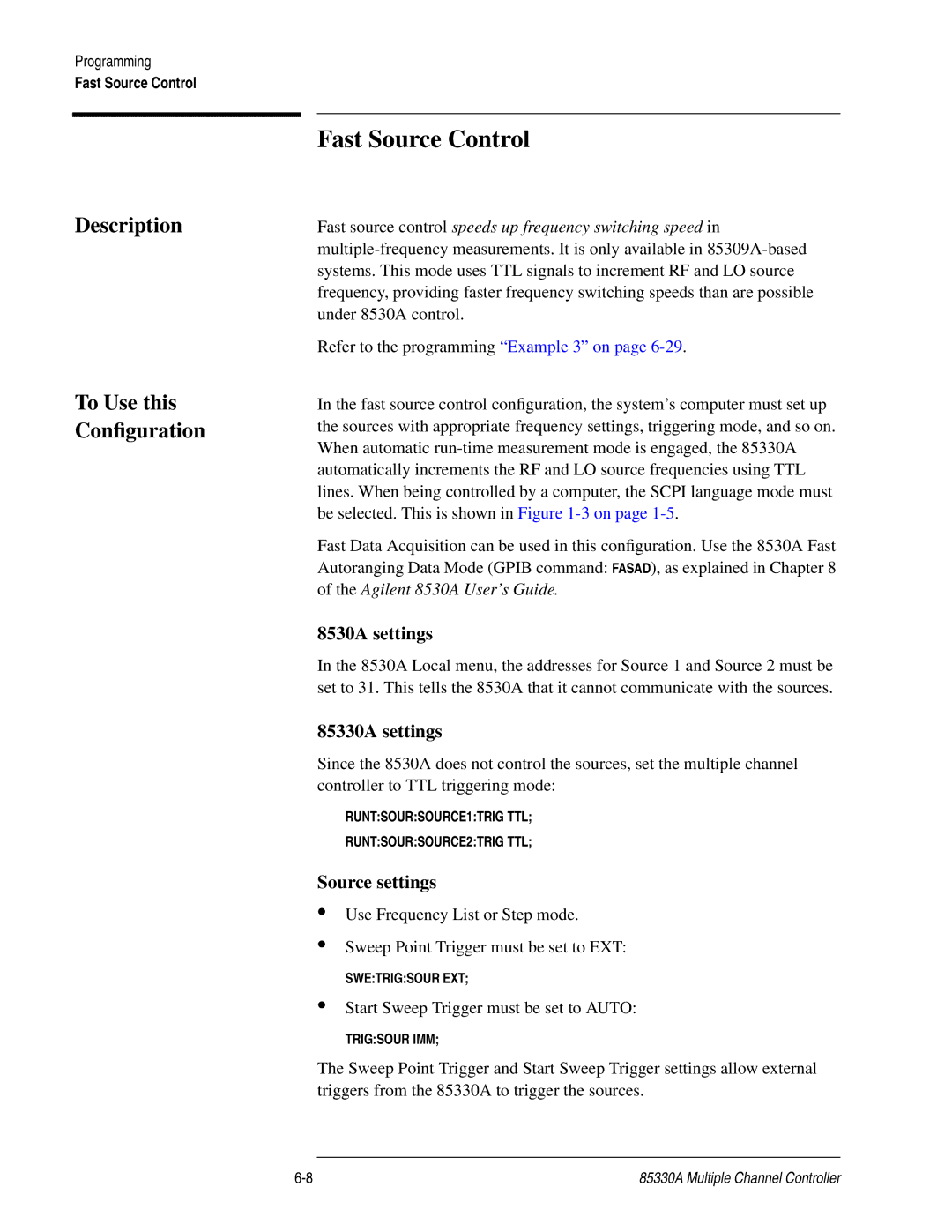 Agilent Technologies 85330A service manual Fast Source Control, Source settings 