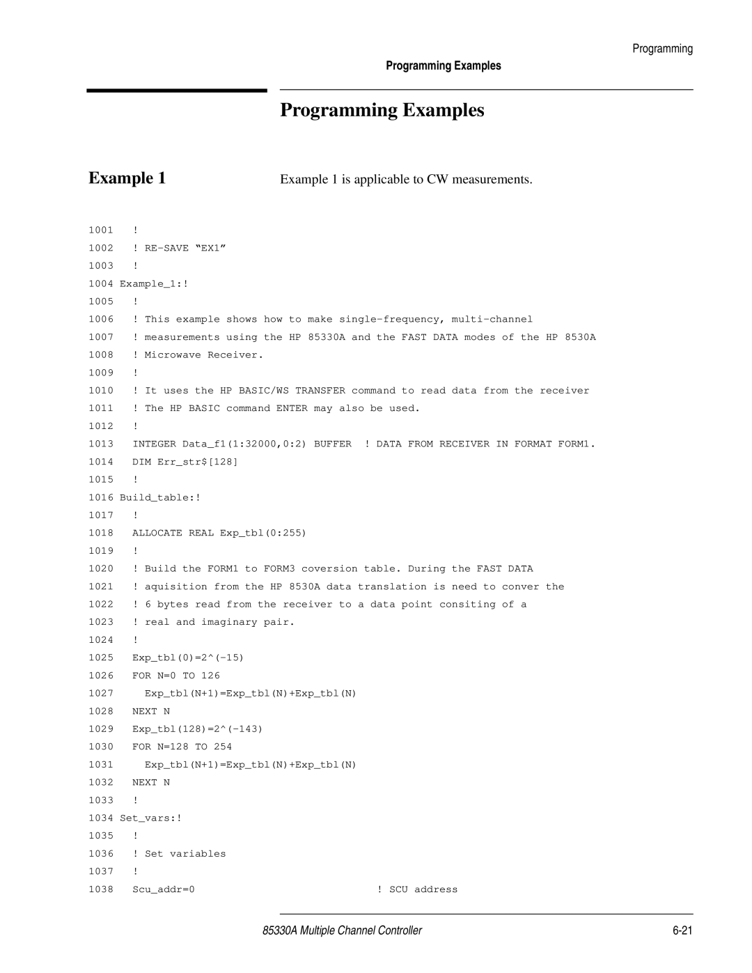 Agilent Technologies 85330A service manual Programming Examples 