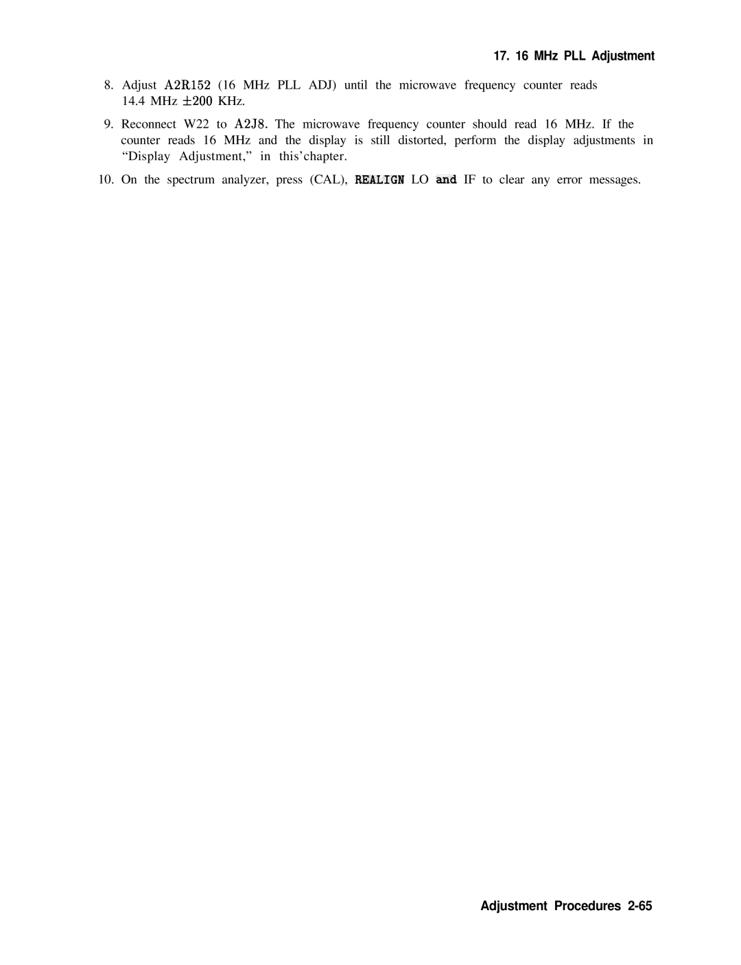 Agilent Technologies 856290216 service manual MHz PLL Adjustment 