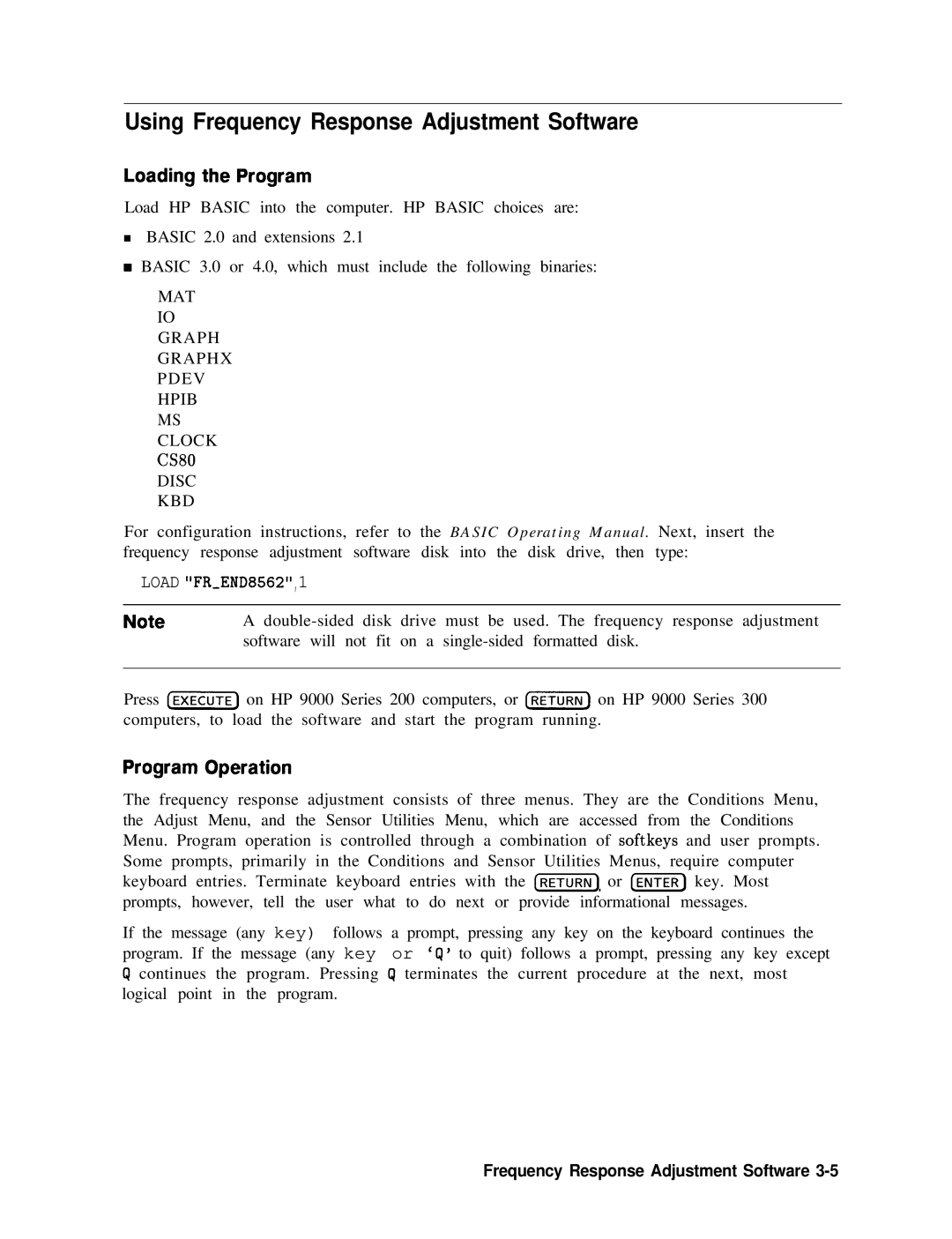 Agilent Technologies 856290216 Using Frequency Response Adjustment Software, Loading the Program, Program Operation 