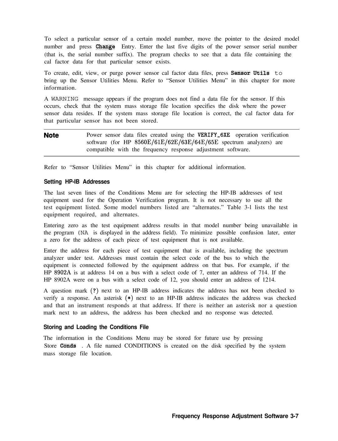 Agilent Technologies 856290216 service manual Setting HP-IB Addresses, Storing and Loading the Conditions File 