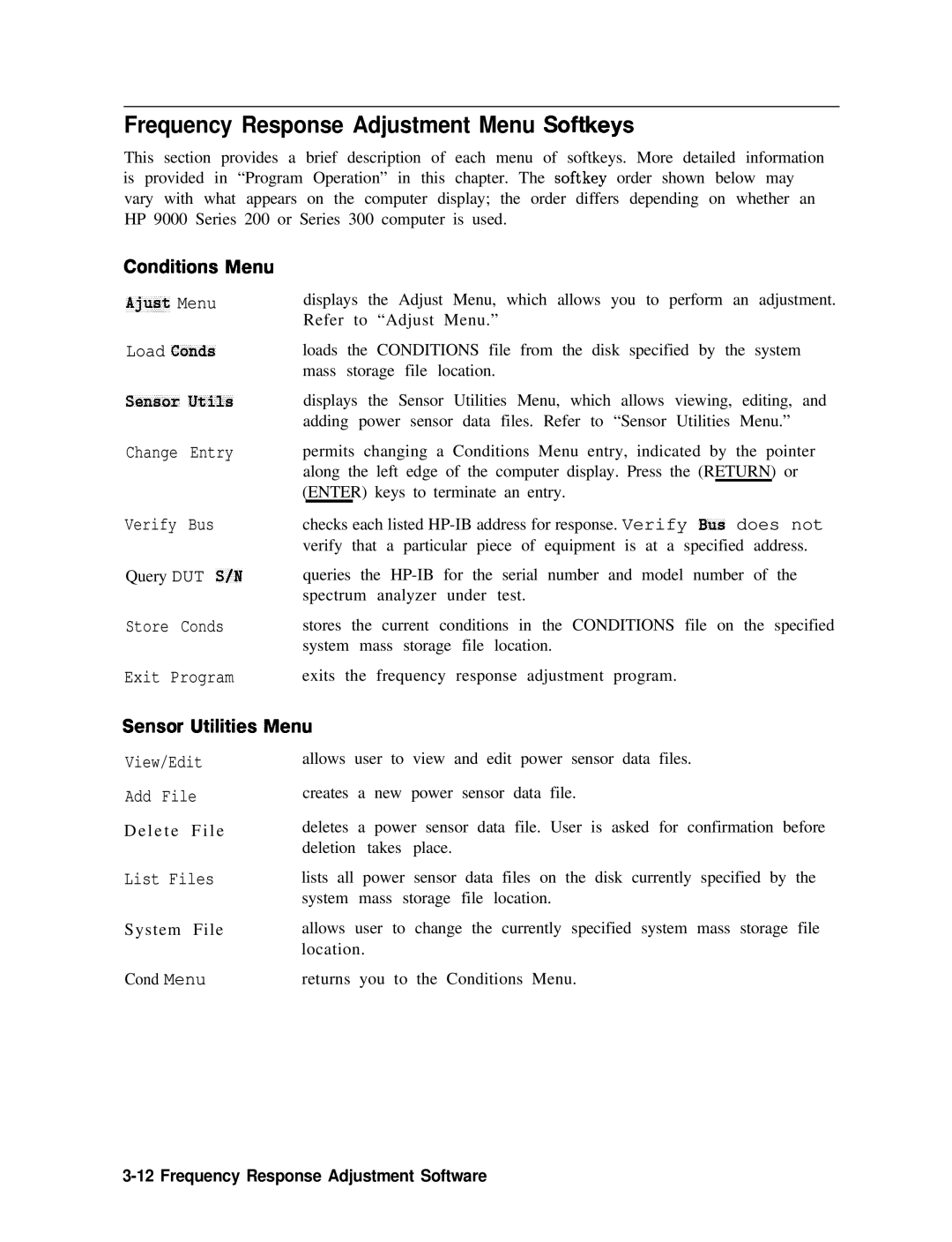 Agilent Technologies 856290216 service manual Frequency Response Adjustment Menu Softkeys, List Files 