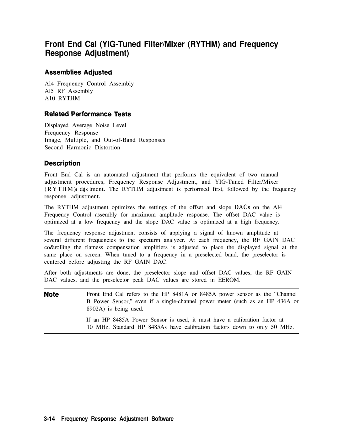 Agilent Technologies 856290216 service manual Assemblies Adjusted, Related Performance Tests 