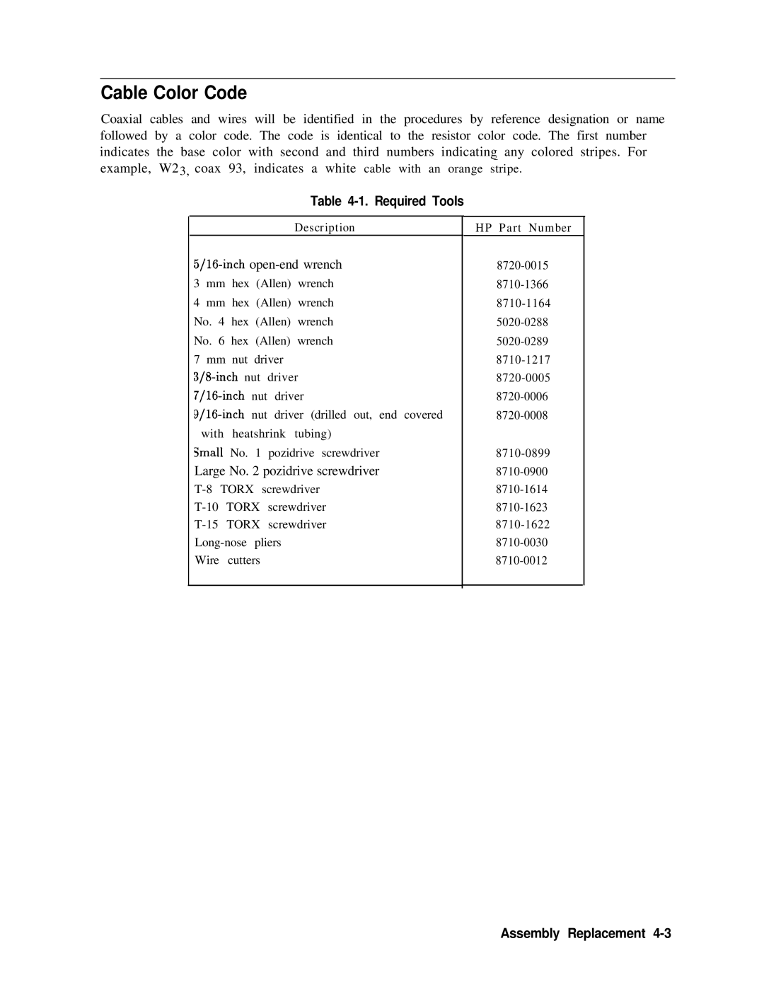 Agilent Technologies 856290216 service manual Cable Color Code, Required Tools 