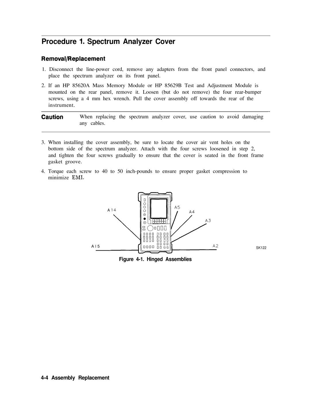 Agilent Technologies 856290216 service manual Procedure I. Spectrum Analyzer Cover, Removal/Replacement 