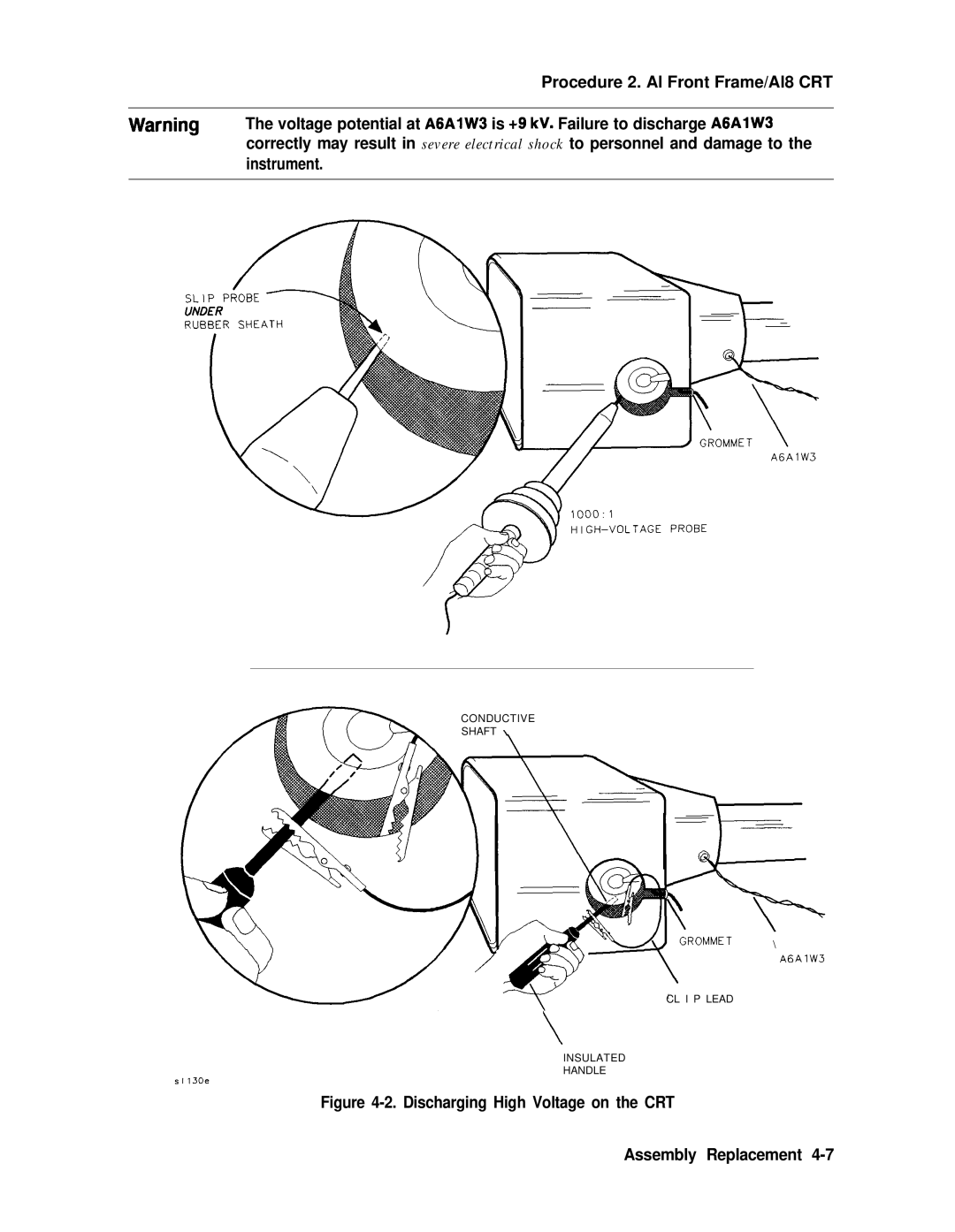 Agilent Technologies 856290216 service manual Instrument, Discharging High Voltage on the CRT Assembly Replacement 