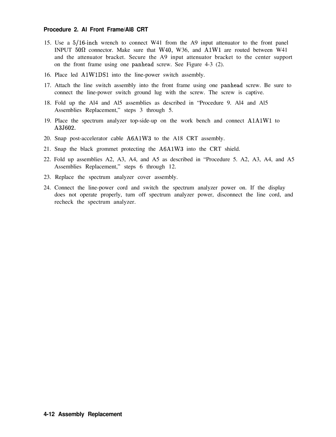Agilent Technologies 856290216 service manual Procedure 2. Al Front Frame/Al8 CRT 
