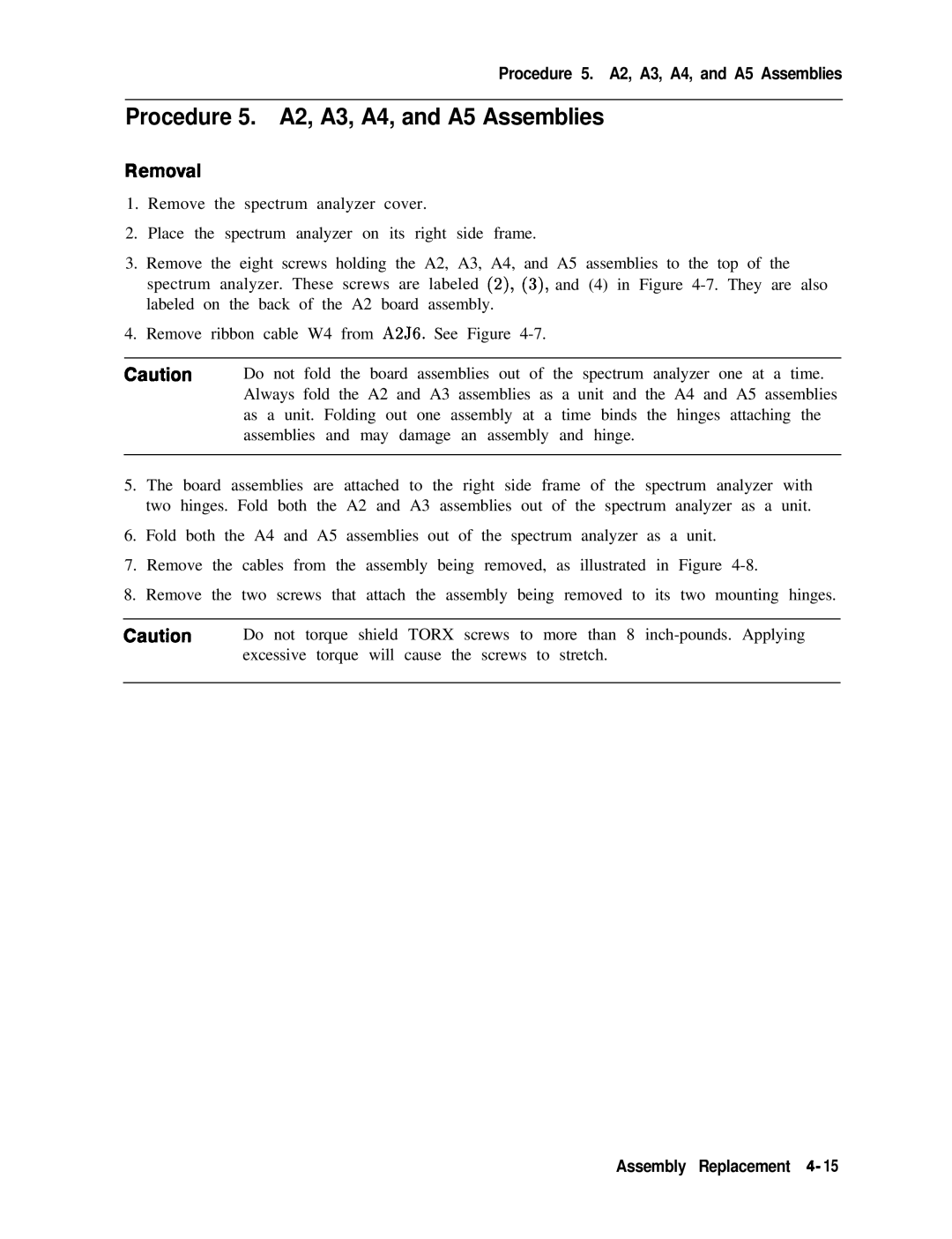 Agilent Technologies 856290216 service manual Procedure 5. A2, A3, A4, and A5 Assemblies, Assembly Replacement 4 