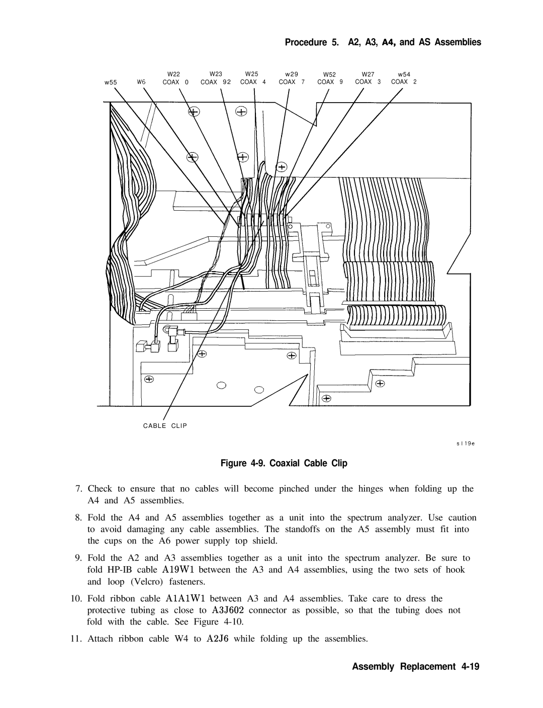 Agilent Technologies 856290216 service manual Procedure 5. A2, A3, A4, and AS Assemblies, Coaxial Cable Clip 