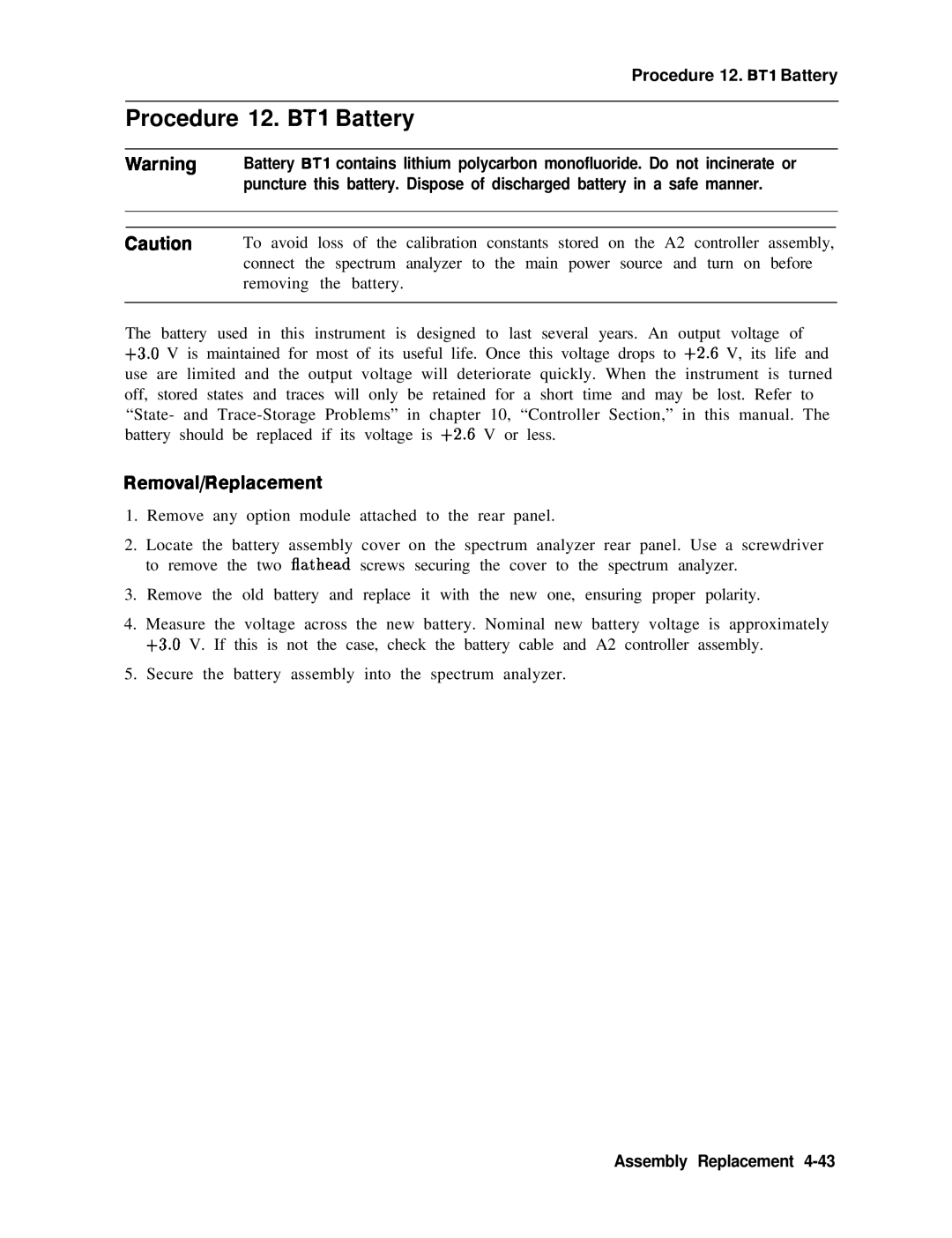 Agilent Technologies 856290216 service manual Procedure 12. BTI Battery, Procedure 12. ET1 Battery 