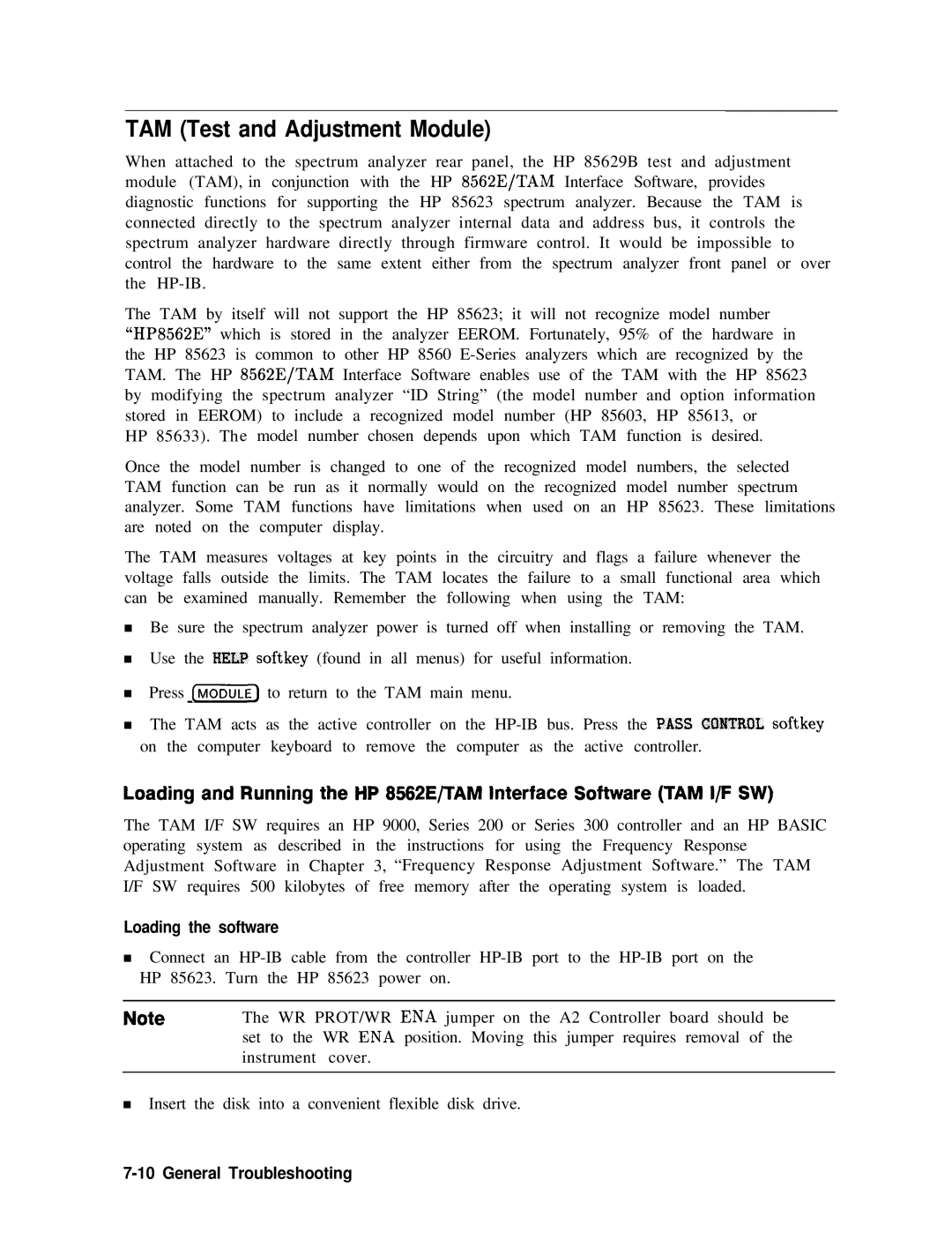 Agilent Technologies 856290216 service manual TAM Test and Adjustment Module, Loading the software 