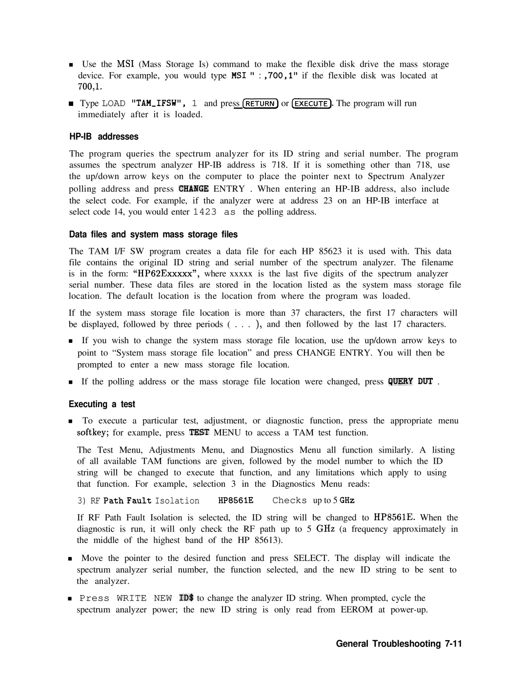 Agilent Technologies 856290216 service manual HP-IB addresses, Data files and system mass storage files, Executing a test 