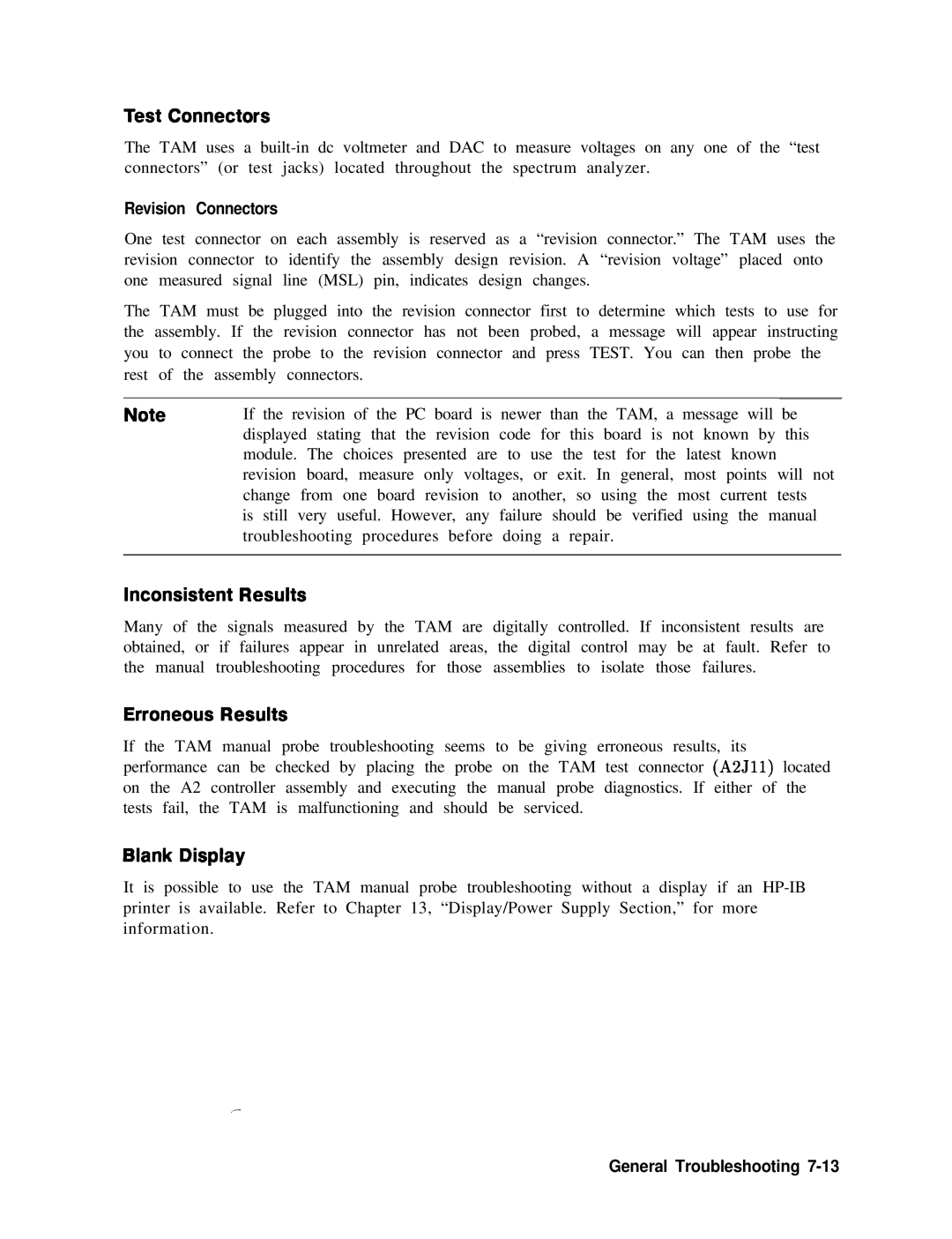 Agilent Technologies 856290216 service manual Test Connectors, Inconsistent Results, Erroneous Results, Blank Display 