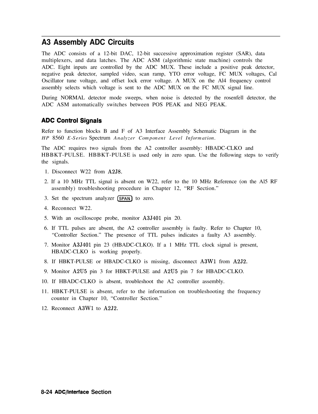 Agilent Technologies 856290216 service manual A3 Assembly ADC Circuits, ADC Control Signals, 24 ADC/lnterface Section 