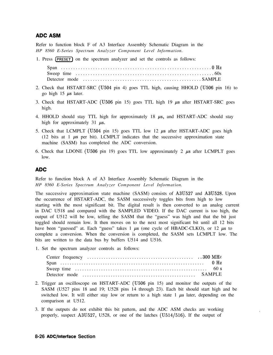 Agilent Technologies 856290216 service manual Adc Asm, 26 ADC/lnterface Section 