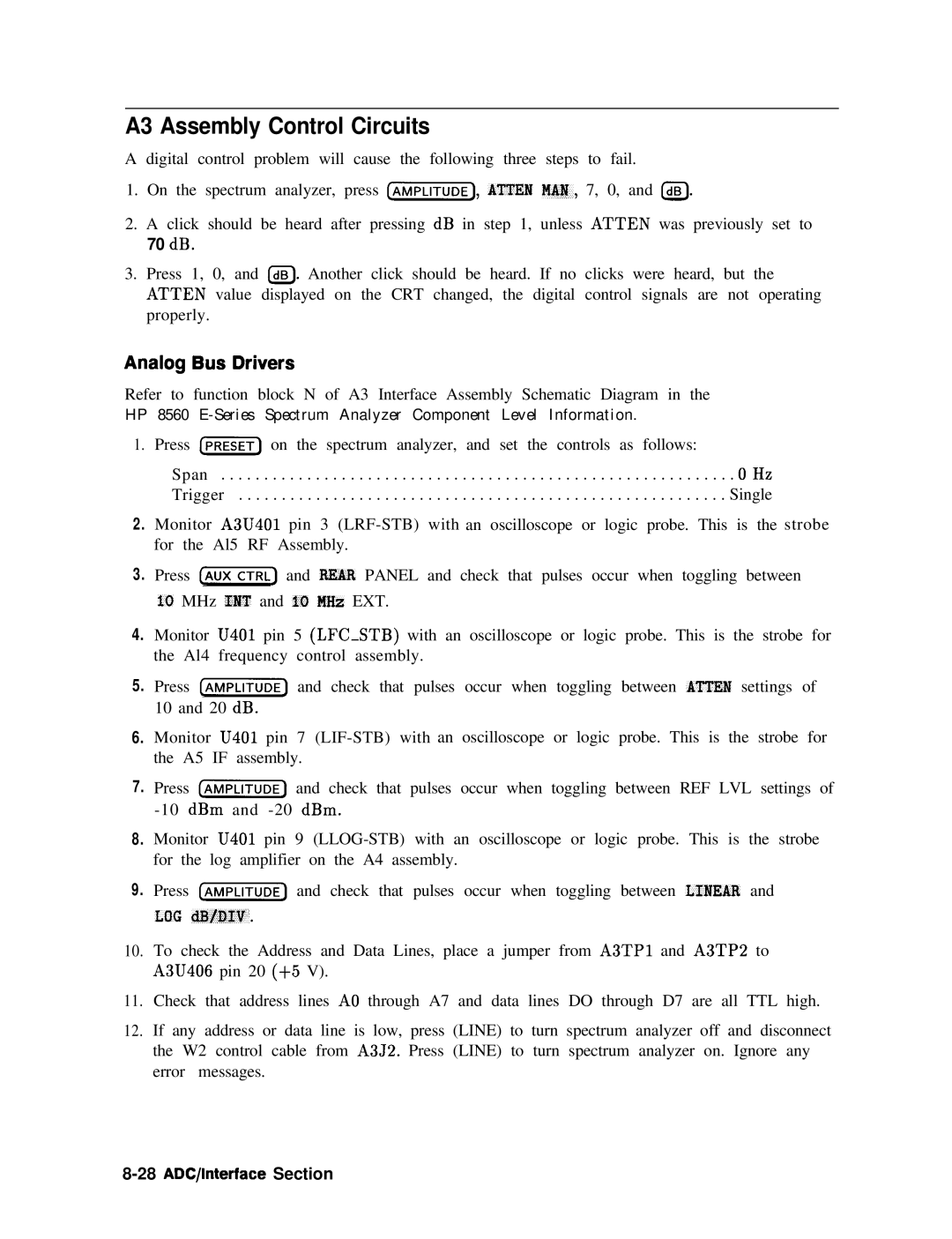 Agilent Technologies 856290216 service manual A3 Assembly Control Circuits, Analog Bus Drivers, 28 ADC/lnterface Section 