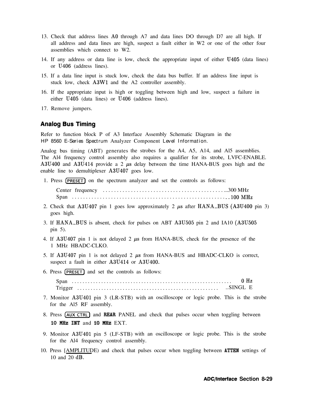 Agilent Technologies 856290216 service manual Analog Bus Timing 