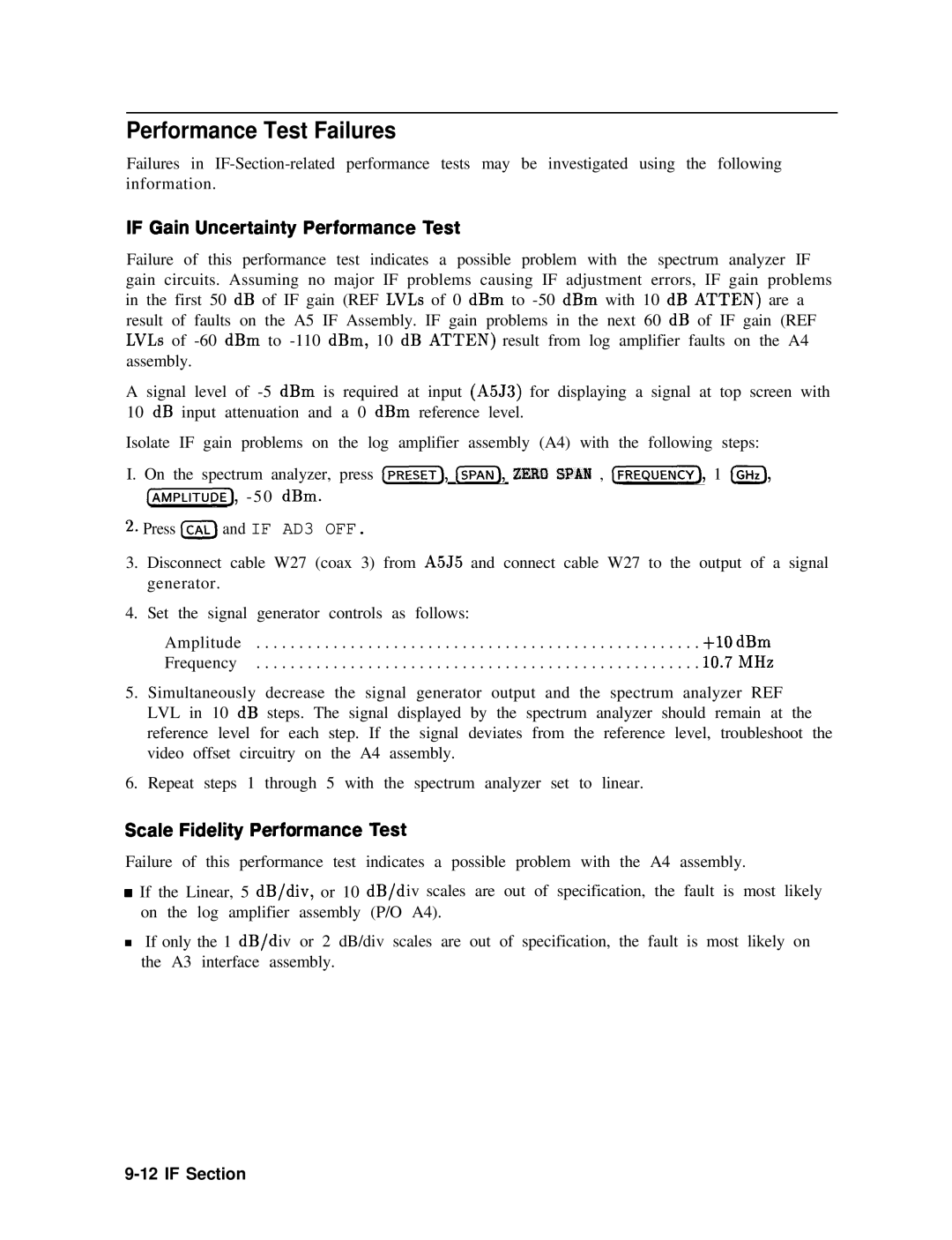 Agilent Technologies 856290216 service manual Performance Test Failures, If Gain Uncertainty Performance lest 